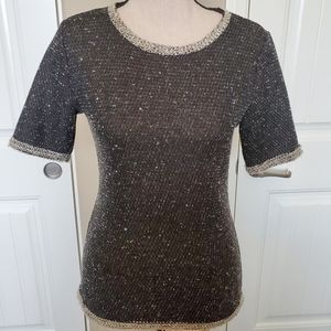 CAbi short sleeve sweater with back zipper